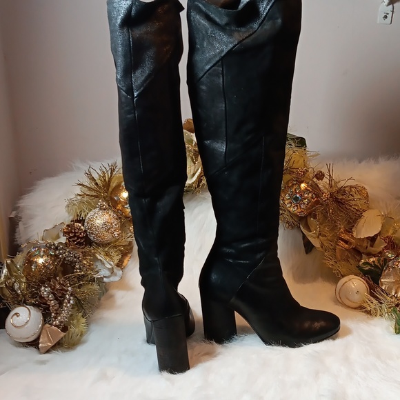 Free People Bright Lights Over The Knee Black Leather Boots. - Picture 12 of 14